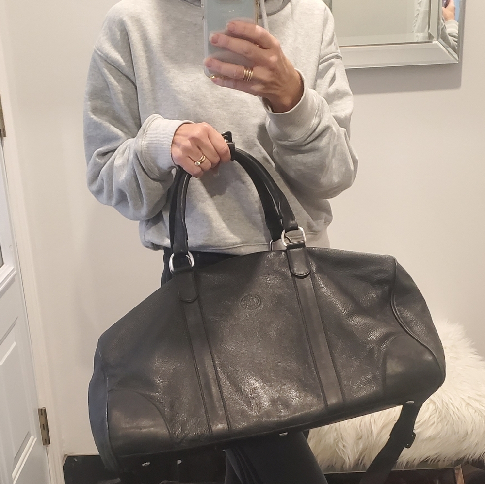 Vintage Roots Canadians Retro Duffel Pebbled Leather Travel Gym Weekender Bag - Picture 13 of 13